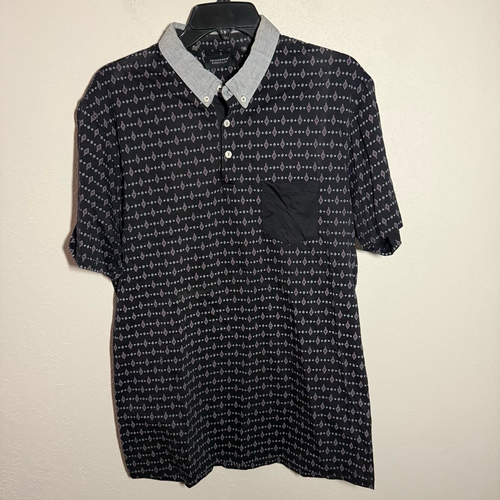 Men’s XL Navy 7Diamonds Premium Diamond Print Business Preppy Night Out Shirt
